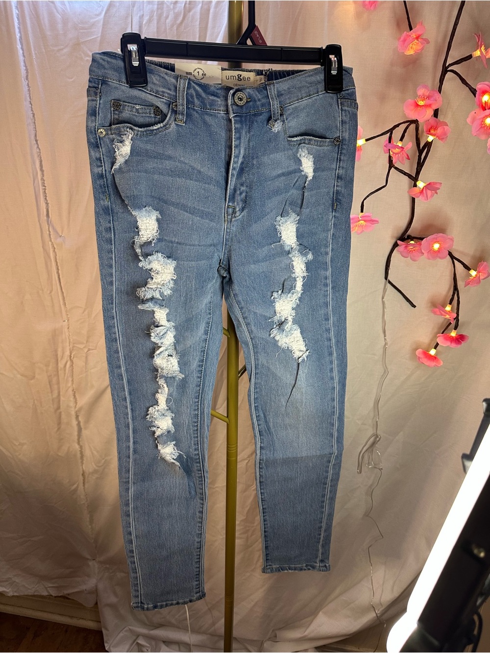 Umgee Light Blue Distressed Skinny Jeans